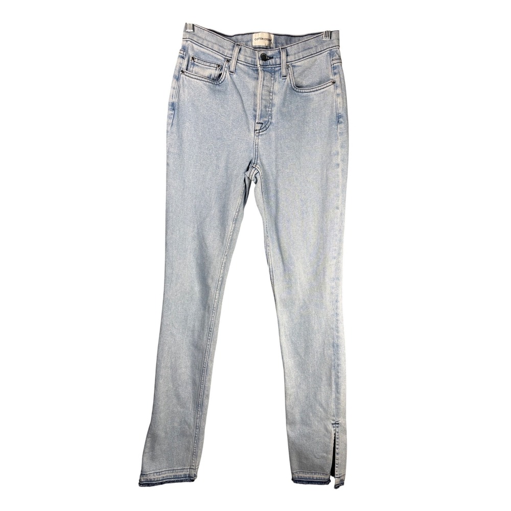 Cotton Citizen Light Wash High Rise Slim Straight Jeans‎ Raw Hem 26